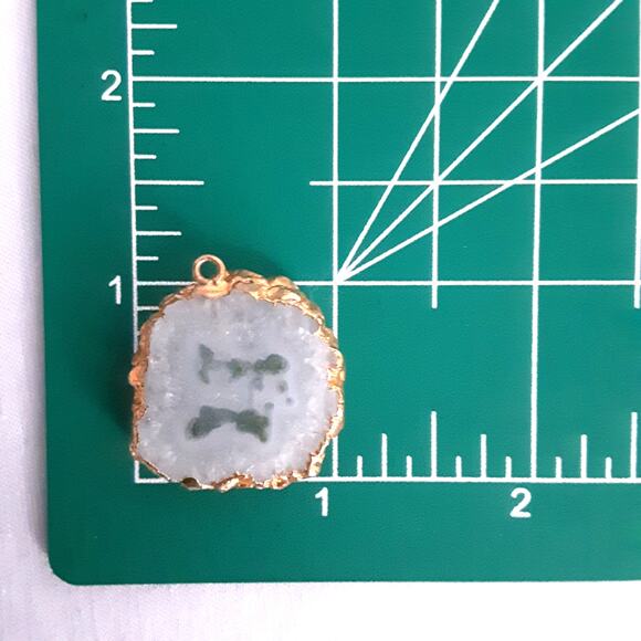 Electroplated Druzy Pendant White Green Crystalline Quartz - Picture 6 of 6